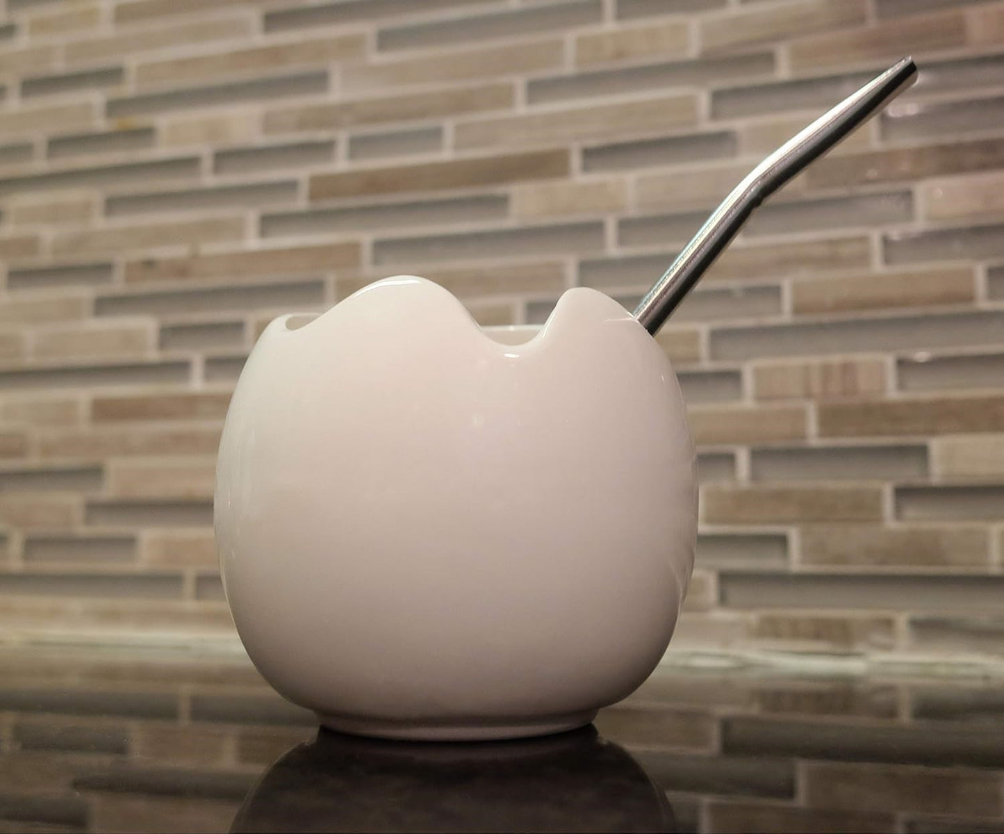 Ceramic Yerba Mate Gourd and Bombilla Set