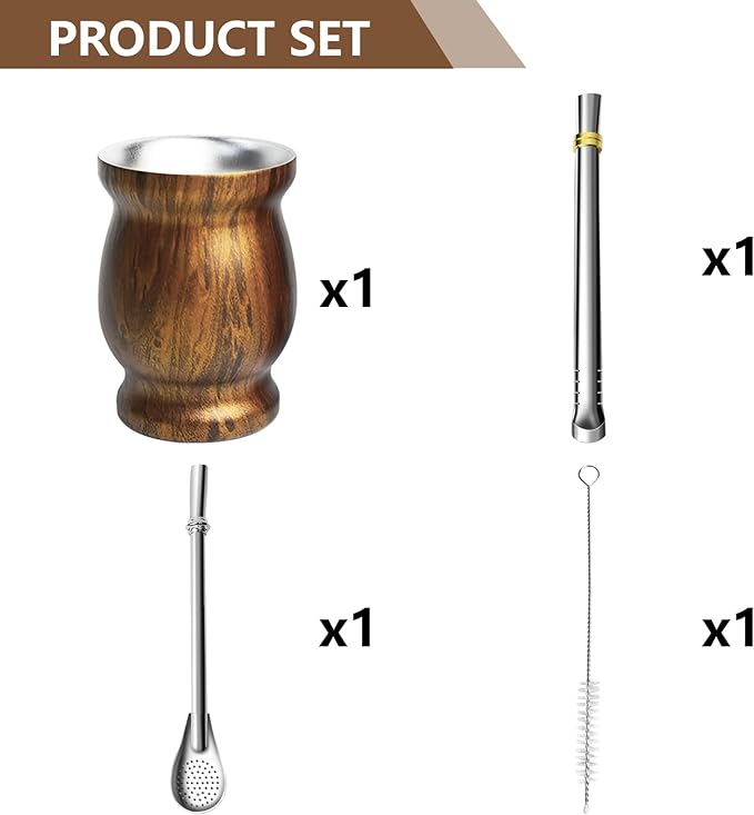 Yerba Mate Cup Set 3pc Stainless Steel