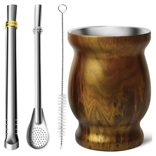 5pc Stainless Steel Yerba Mate Cup Set With Yerba Mate Tea