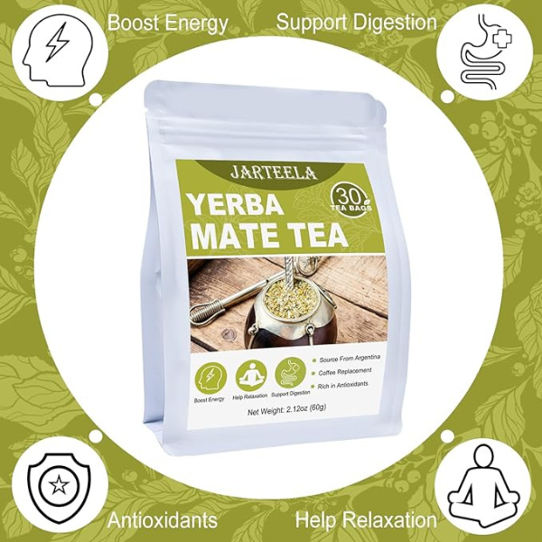 Yerba Mate Tea Bag, 2g x 30 Count - Unsmoked Mate Tea from Argentina - Yerba-mate Tea Bags for Relaxation